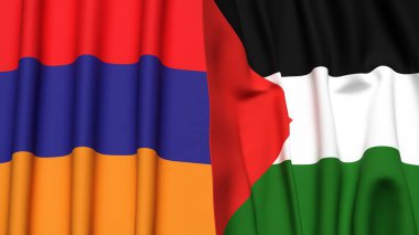 Gerçekçi kumaşlı ARMENIA ve Filistin 4k bayrakları