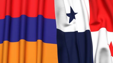 Gerçekçi kumaş dokusuna sahip ARMENIA ve Panama bayrakları