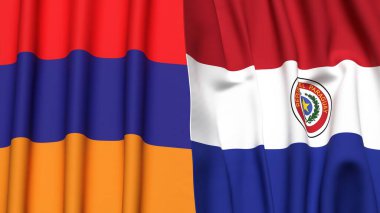 Gerçekçi kumaş dokusuna sahip ARMENIA ve PARAGUAY bayrakları