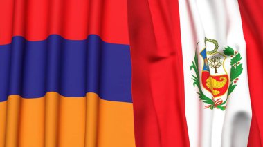 Gerçekçi kumaşlı ARMENIA ve Peru bayrakları