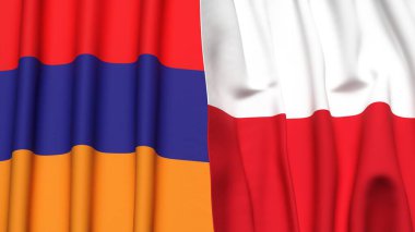 Gerçekçi kumaş dokusuna sahip ARMENIA ve POLAND bayrakları