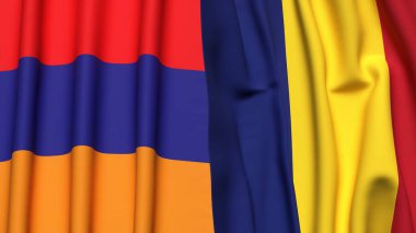 Gerçekçi kumaş dokusuna sahip ARMENIA ve ROMANIA bayrakları