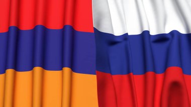 Gerçekçi kumaş dokusuna sahip ARMENIA ve RUSSIA bayrakları