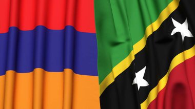 Gerçekçi kumaş dokusuna sahip ARMENIA ve Aziz KITTS bayrakları