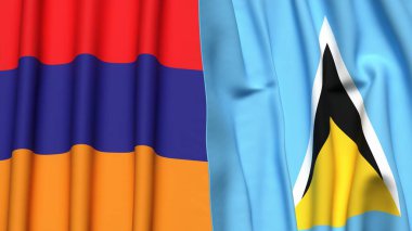 Gerçek kumaş dokusuna sahip ARMENIA ve SAINT LUCIA bayrakları