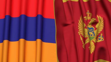 Gerçekçi kumaş dokusuna sahip ARMENIA ve MONTENEGRO bayrakları