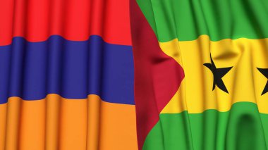 Gerçekçi kumaş dokusuna sahip ARMENIA ve SAO TOME bayrakları