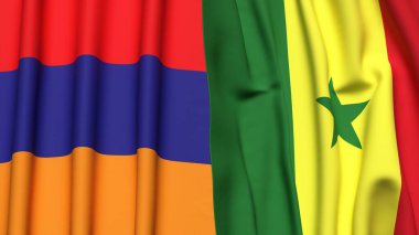 Gerçekçi kumaş dokusuna sahip ARMENIA ve SENEGAL bayrakları