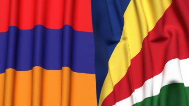 Gerçekçi kumaş dokusuna sahip ARMENIA ve SEYCHELLES bayrakları