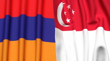 Gerçekçi kumaş dokusuna sahip ARMENIA ve SINGAPORE bayrakları