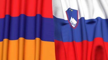 Gerçekçi kumaş dokusuna sahip ARMENIA ve SLOVENIA bayrakları