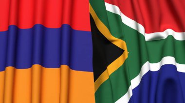 Gerçekçi kumaş dokusuna sahip ARMENIA ve Güney Afrika bayrakları