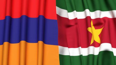 Gerçekçi kumaş dokusuna sahip ARMENIA ve SURINAME bayrakları