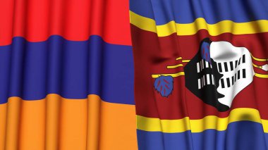 Gerçekçi kumaş dokusuna sahip ARMENIA ve SWAZILAND bayrakları