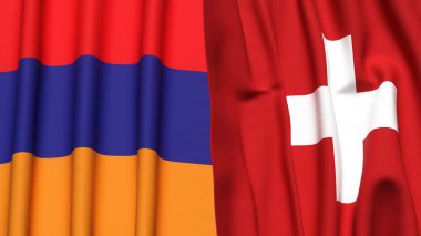 Gerçekçi kumaş dokusuna sahip ARMENIA ve SWitness ZERLAND bayrakları