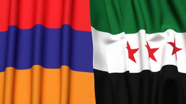 Gerçekçi kumaş dokusuna sahip ARMENIA ve SYRIA bayrakları