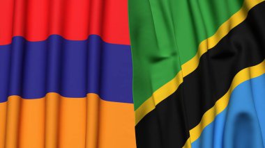 Gerçekçi kumaş dokusuna sahip ARMENIA ve TANZANIA bayrakları