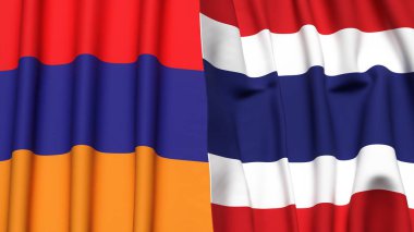 Gerçekçi kumaş desenli ARMENIA ve THAILAND bayrakları