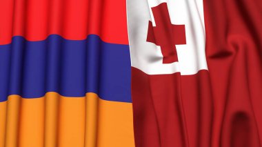 Gerçekçi kumaş dokusuna sahip ARMENIA ve TONGA bayrakları
