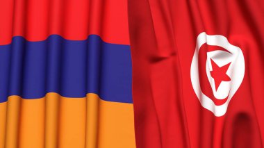 Gerçekçi kumaş dokusuna sahip ARMENIA ve TUNISIA bayrakları