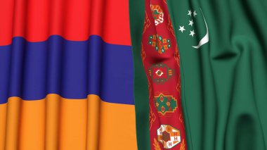 Gerçekçi kumaş dokusuna sahip ARMENIA ve Türkmenistan bayrakları