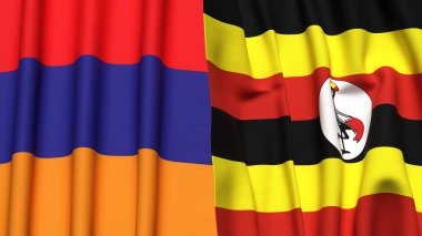 Gerçekçi kumaş dokusuna sahip ARMENIA ve UGANDA bayrakları