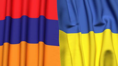 Gerçekçi kumaş dokusuna sahip ARMENIA ve UKRAINE bayrakları