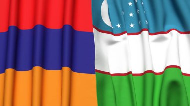 Gerçekçi kumaş dokusuna sahip ARMENIA ve UZBEKISTAN bayrakları