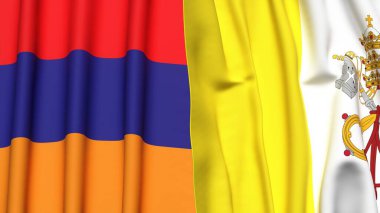 Gerçekçi kumaş dokusuna sahip ARMENIA ve VATİKAN bayrakları
