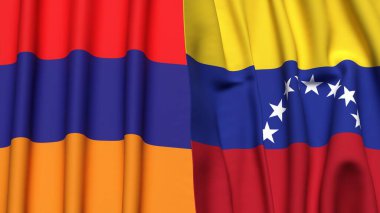 Gerçekçi kumaş dokusuna sahip ARMENIA ve Venezuela bayrakları