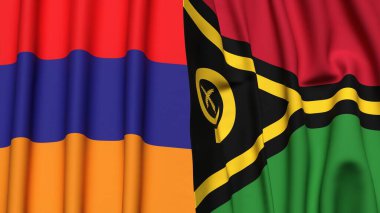 Gerçekçi kumaş dokusuna sahip ARMENIA ve VANUATU bayrakları