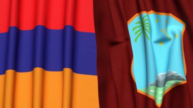 Gerçekçi kumaş desenli ARMENIA ve Batı Hint Adaları bayrakları