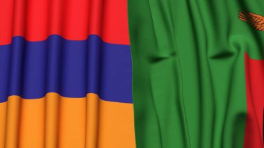 Gerçekçi kumaş dokusuna sahip ARMENIA ve ZAMBIA bayrakları