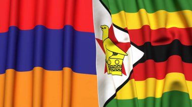 Gerçekçi kumaş dokusuna sahip ARMENIA ve ZIMBABWE bayrakları