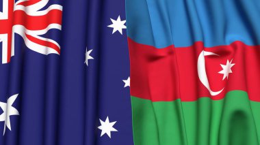Gerçekçi kumaş dokusuna sahip AUSTRALYA ve AZERBAIJAN bayrakları