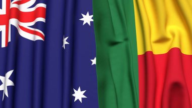 Gerçekçi kumaş dokusuna sahip AUSTRALYA ve BENIN bayrakları