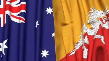 Gerçekçi kumaş dokusuna sahip AUSTRALYA ve BHUTAN bayrakları