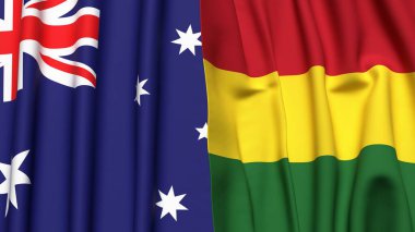 Gerçekçi kumaş dokusuna sahip AUSTRALYA ve BOLIVIA bayrakları