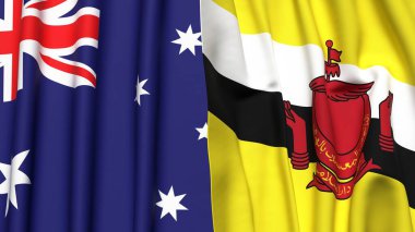 Gerçekçi kumaş dokusuna sahip AUSTRALYA ve BRUNEI bayrakları