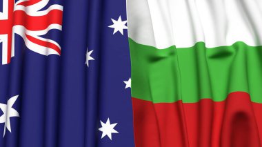 Gerçekçi kumaş dokusuna sahip AUSTRALYA ve BULGARIA bayrakları