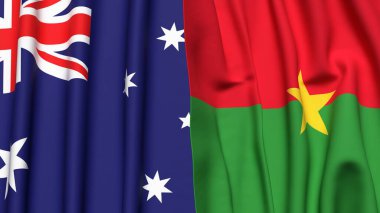Gerçekçi kumaş dokusuyla AUSTRALYA ve BURKINA-FASSO bayrakları