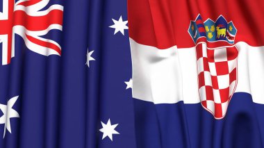 Gerçekçi kumaş dokusuna sahip AUSTRALYA ve CROATIA bayrakları