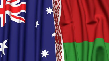 Gerçekçi kumaş dokusuna sahip AUSTRALYA ve BELARUS bayrakları