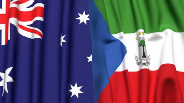 Gerçekçi kumaş dokusuna sahip AUSTRALYA Bayrakları ve EquATORIAL GUINEA