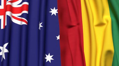 Gerçekçi kumaş dokusuna sahip AUSTRALYA ve Gine Bayrakları