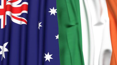 Gerçekçi kumaş dokusuna sahip AUSTRALYA ve İRELAND bayrakları