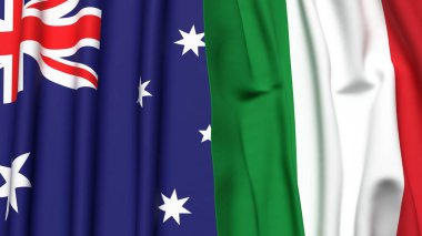 Gerçekçi kumaş dokusuna sahip AUSTRALYA ve İTALYA bayrakları