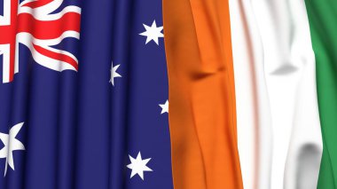 Gerçekçi kumaş dokusuna sahip AUSTRALYA ve İVORY Kıyı Bayrakları