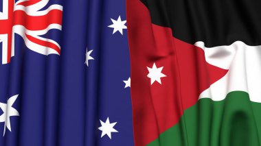 Gerçekçi kumaş dokusuna sahip AUSTRALYA ve JORDAN bayrakları