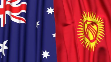 Gerçekçi kumaş dokusuna sahip AUSTRALYA ve KYRGYZSTAN bayrakları